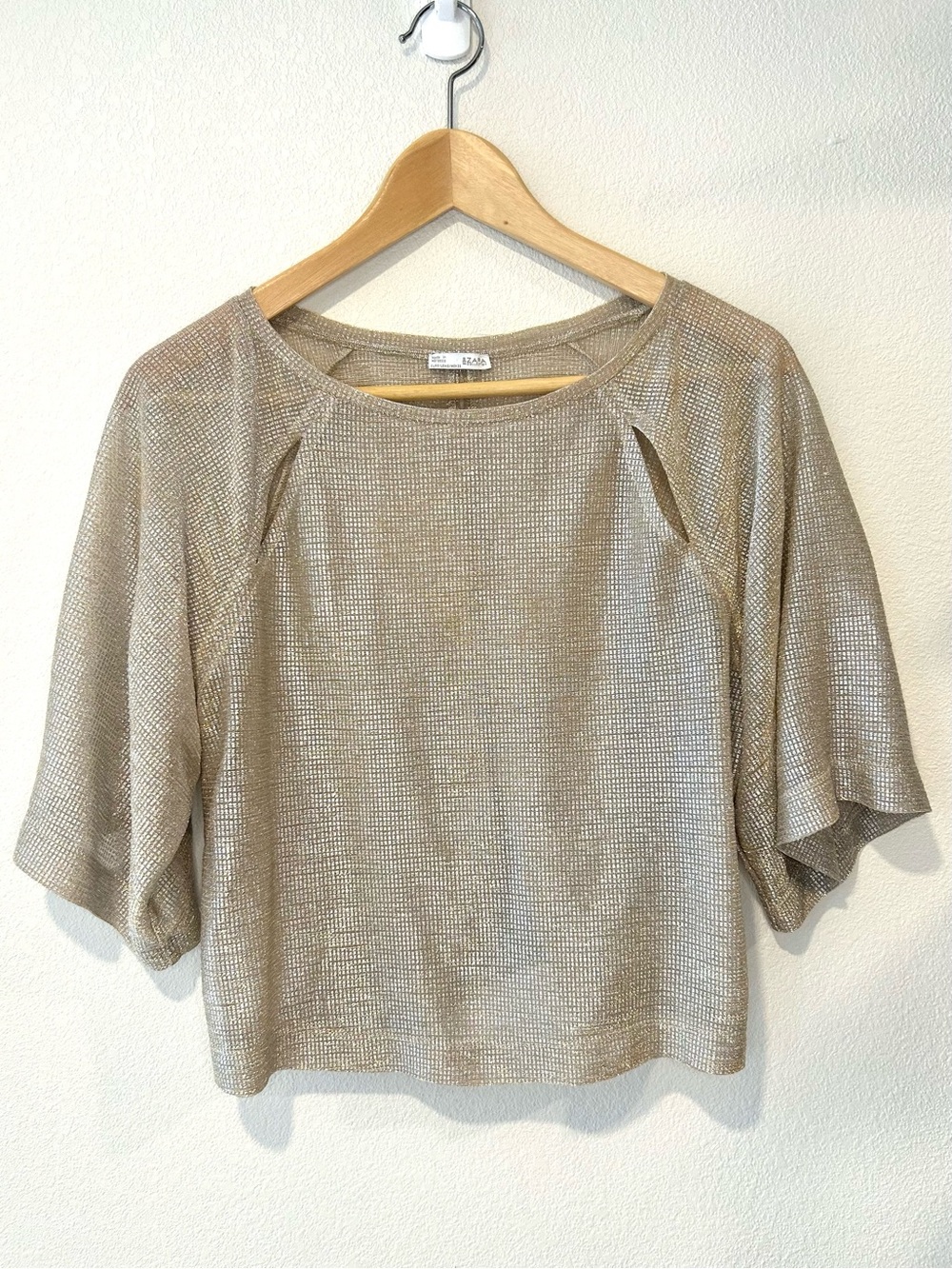 ZARA Gold Metallic Shimmer Mesh Pullover Blouse Dressy Party Festival Size S